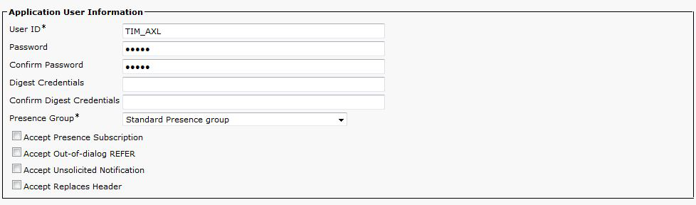 cisco tim axl user setup